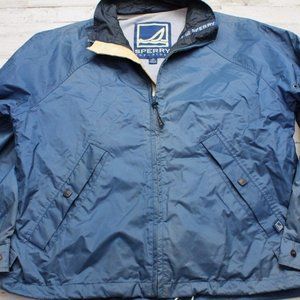 Sperry Top Sider Men’s MED Blue Full Zip Water Resistant Windbreaker Boat Jacket